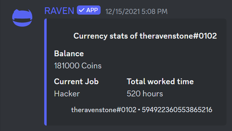 Guthaben Befehl vom RAVEN Discord Bot