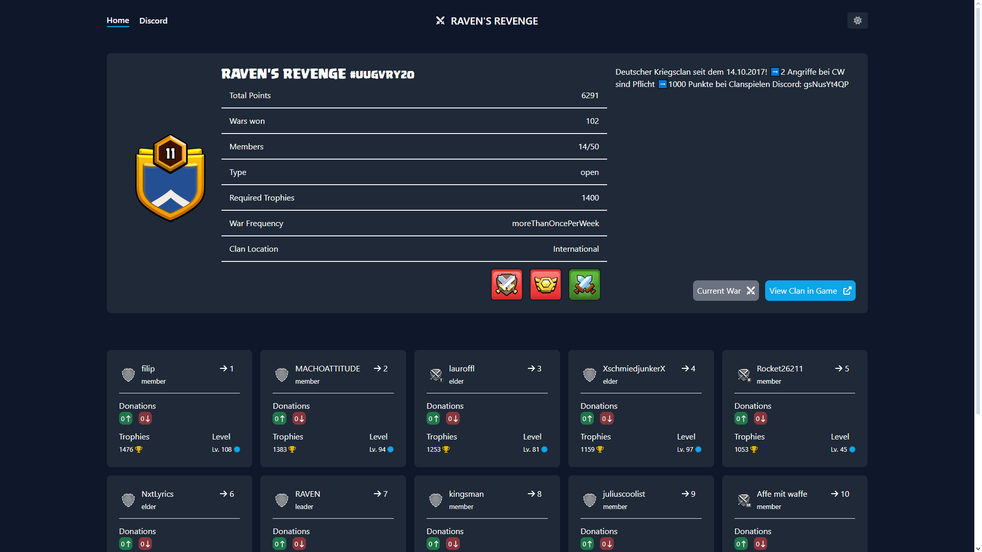 RAVEN'S REVENGE Homepage Desktop Screenshot